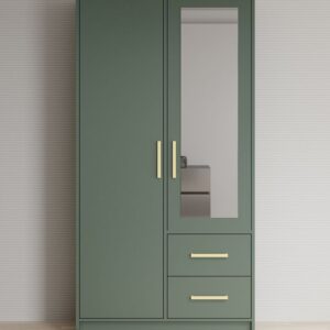 Double door wardrobe with hanger, mirror and drawers