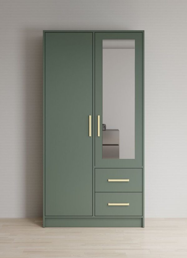 Double door wardrobe with hanger, mirror and drawers