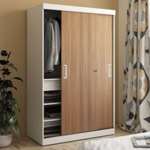 Double sliding door wardrobe with hangers and drawers