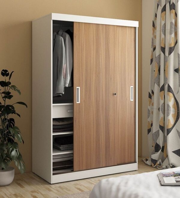 Double sliding door wardrobe with hangers and drawers
