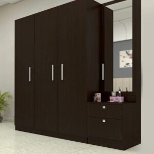 Three doors wardrobe with drawers and side mirror