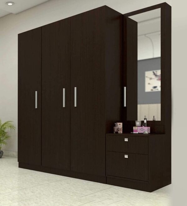 Three doors wardrobe with drawers and side mirror
