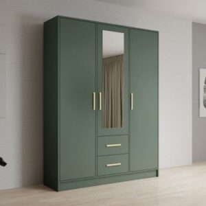 Three doors wardrobe with drawers, hangers and a front mirror 6inches